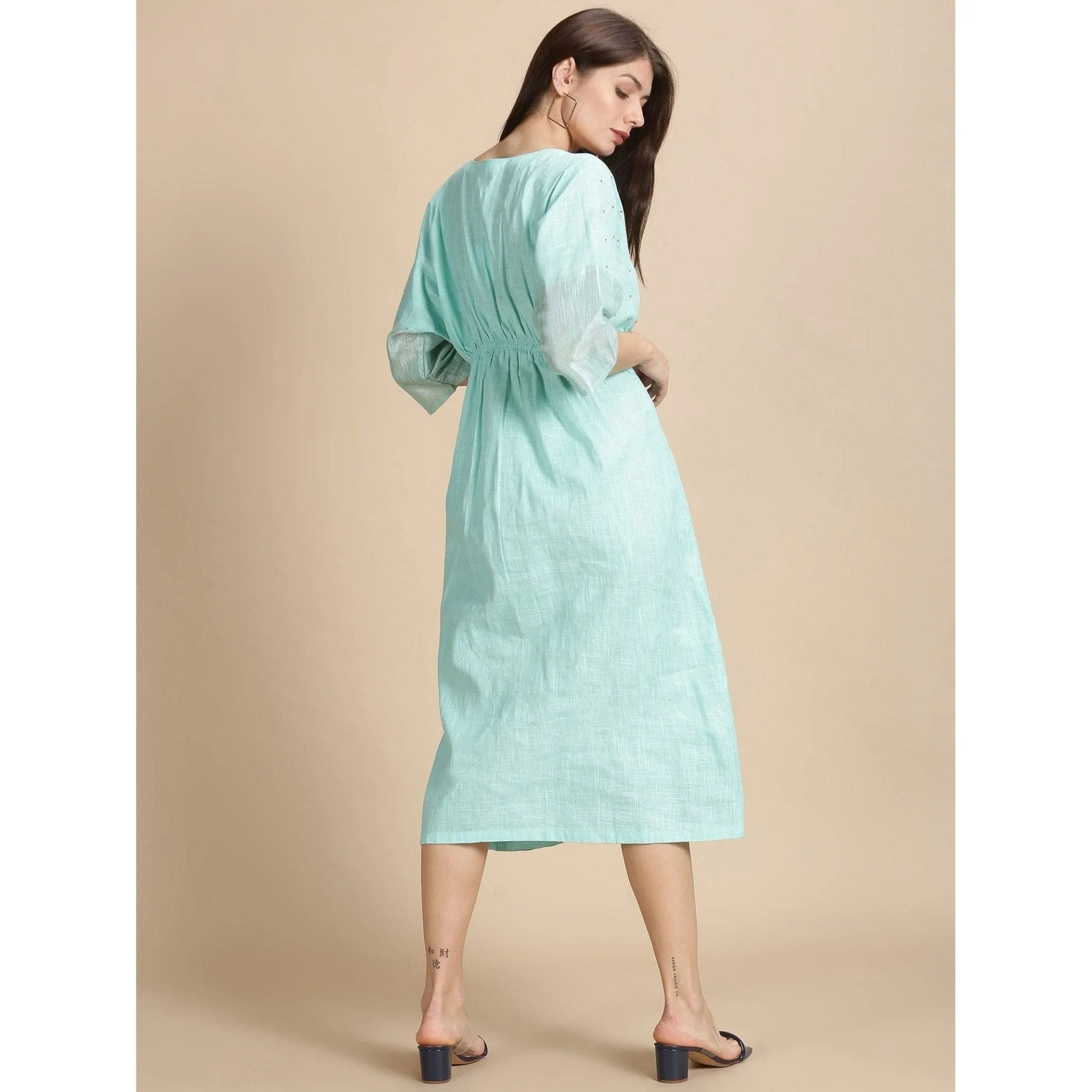 Aqua floral Beads cluster Work Kaftan dress.