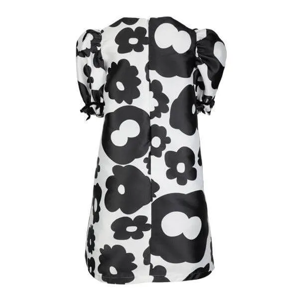 BLACK AND WHITE MIKADO DRESS WITH HAIRBOW