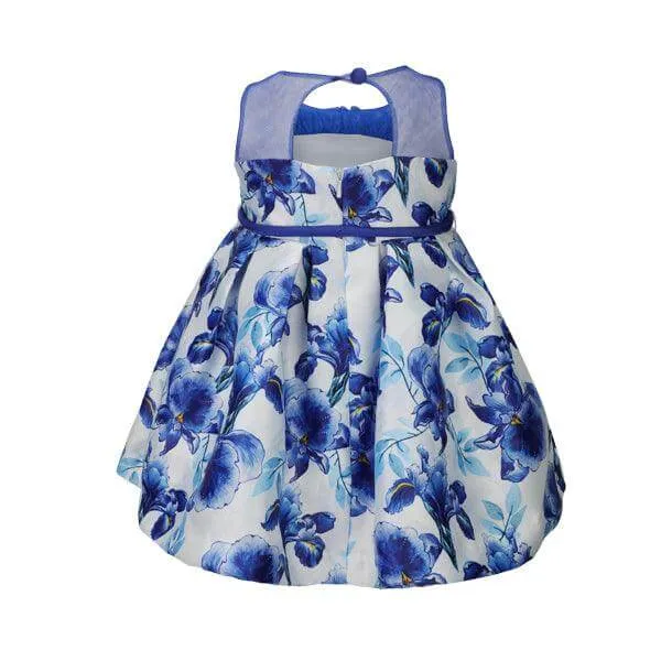 BLUE FLORAL MIKADO DRESS WITH HAIRBOW