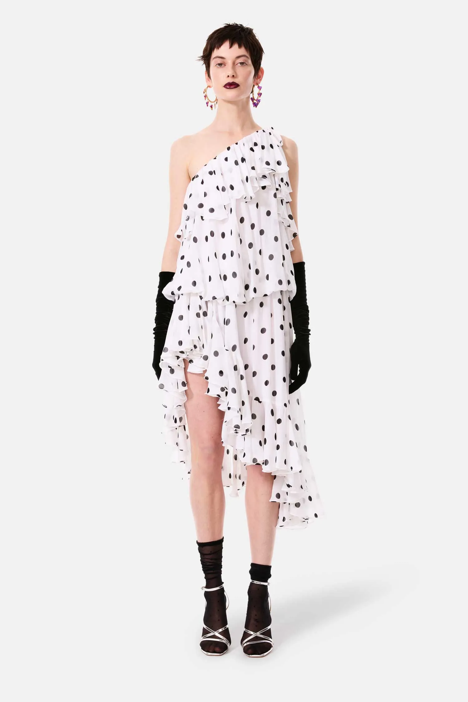 cosmic one shoulder frill dress