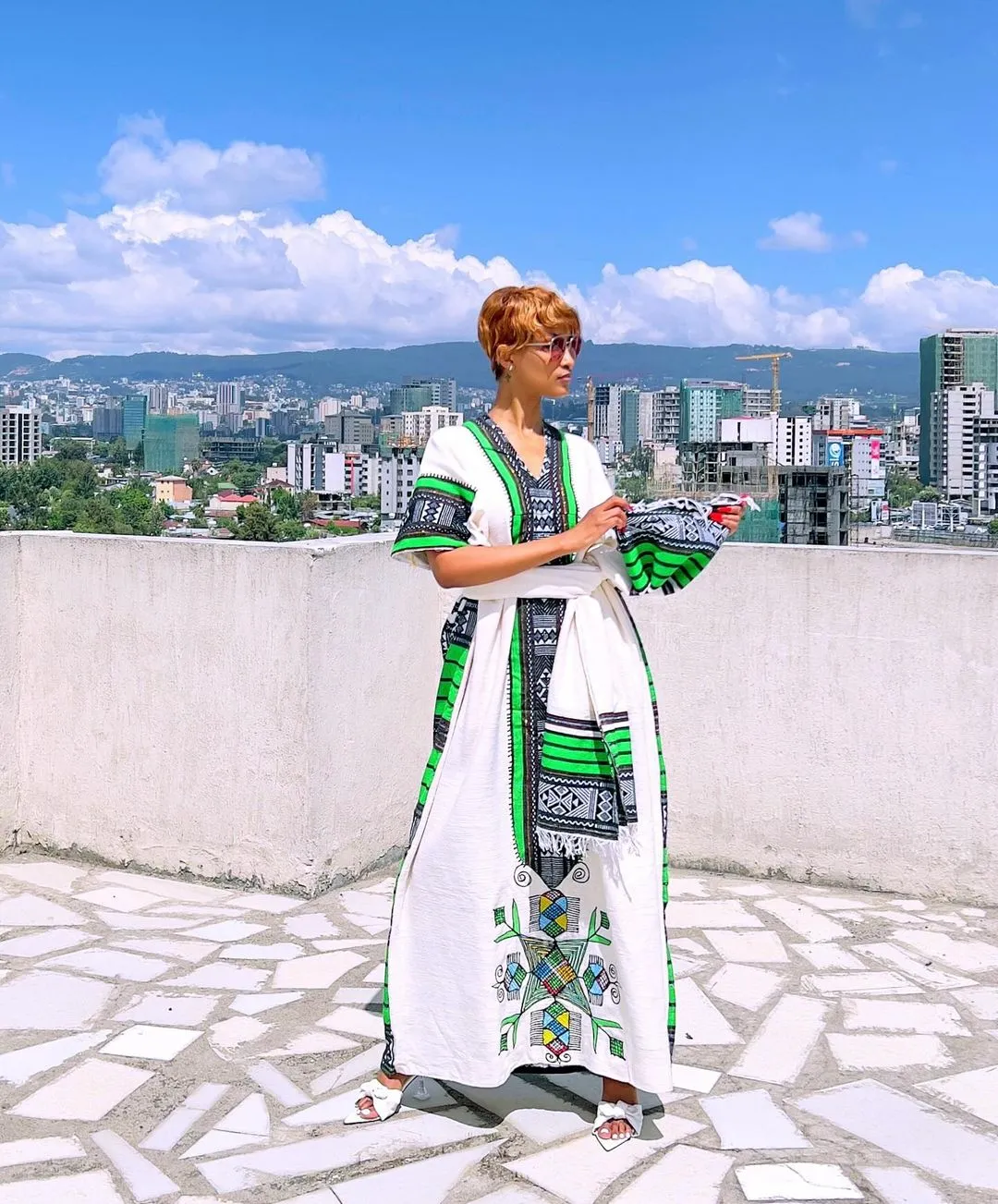 Cultural Green Ethiopian Traditional Dress Vibrant Habesha Dress
