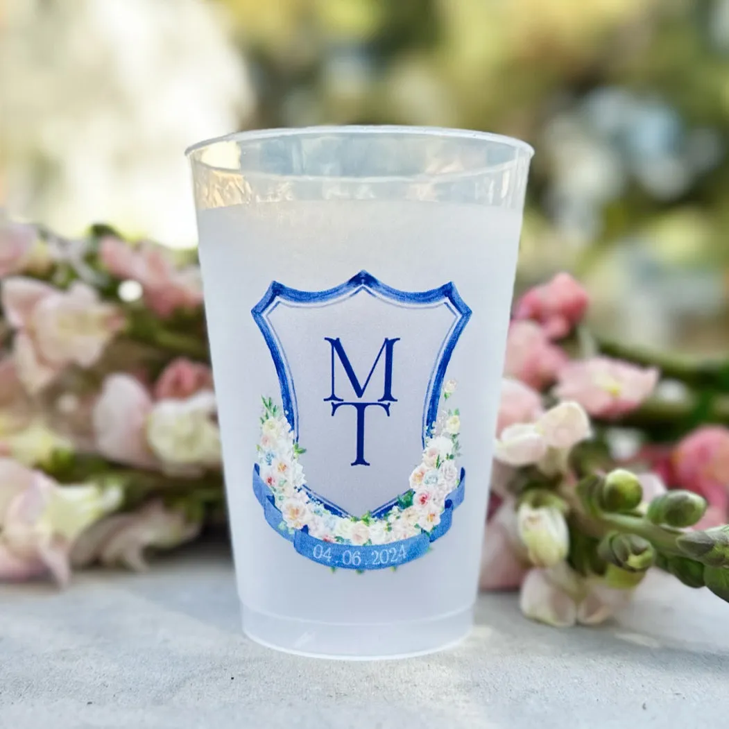 Custom Floral Crest with Banner Shatterproof Cups