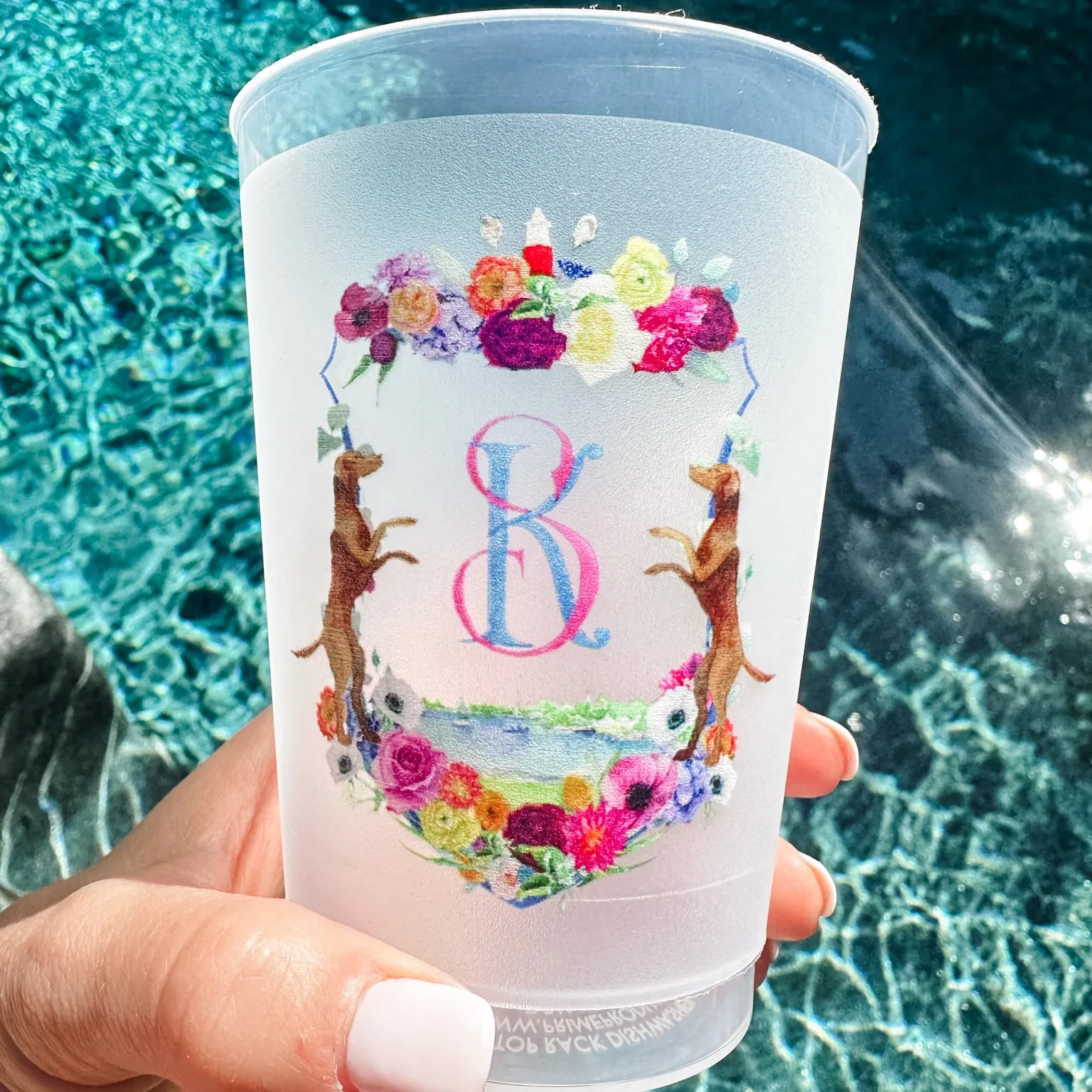 Custom Floral Dog Crest Shatterproof Cups