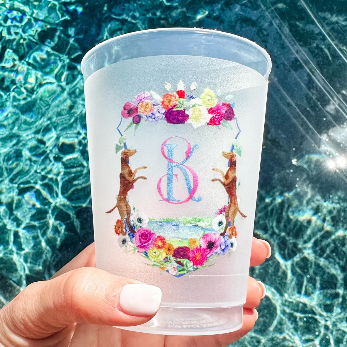 Custom Floral Dog Crest Shatterproof Cups