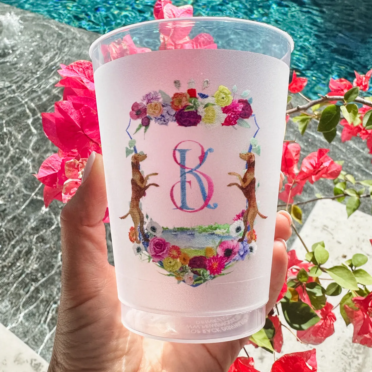 Custom Floral Dog Crest Shatterproof Cups