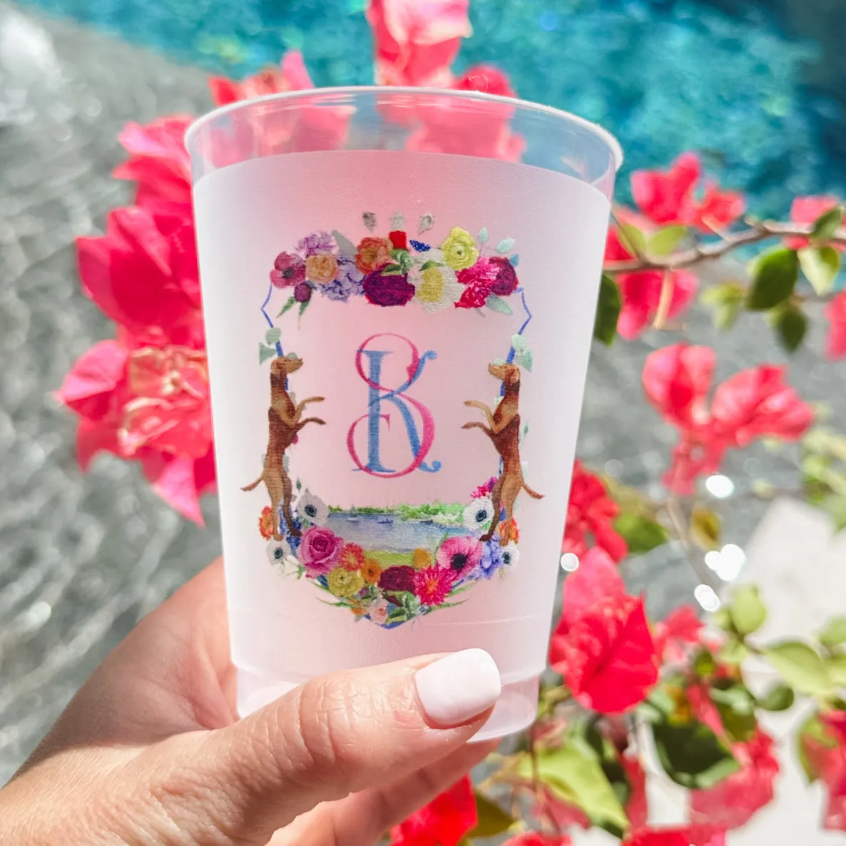 Custom Floral Dog Crest Shatterproof Cups