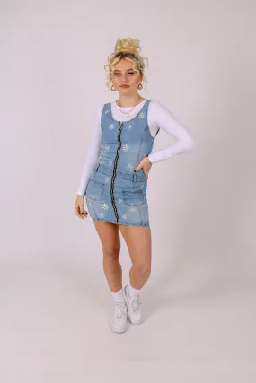 Ditsy Daisy Embroidered Denim Dress