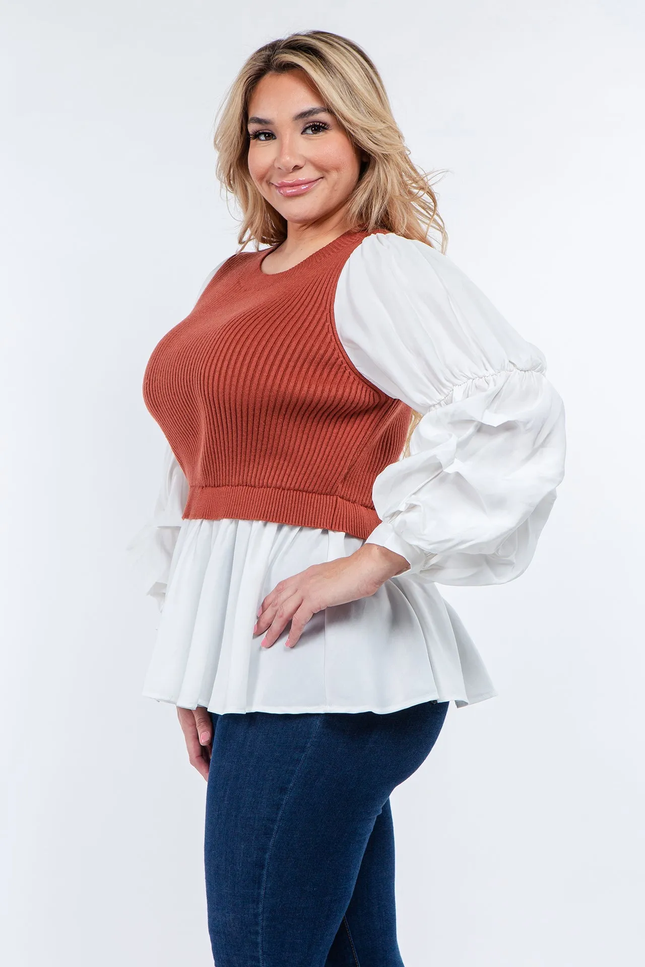 English Factory - Knit Woven Combo Top