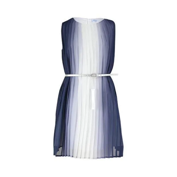 GIRLS BELTED PLEATED DRESS - NAVY BLUE
