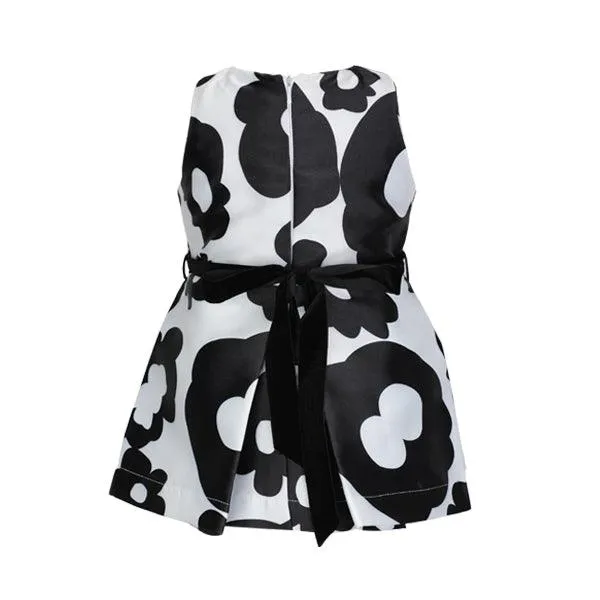 GIRLS BLACK AND WHITE MIKADO DRESS WITH HAIRBOW