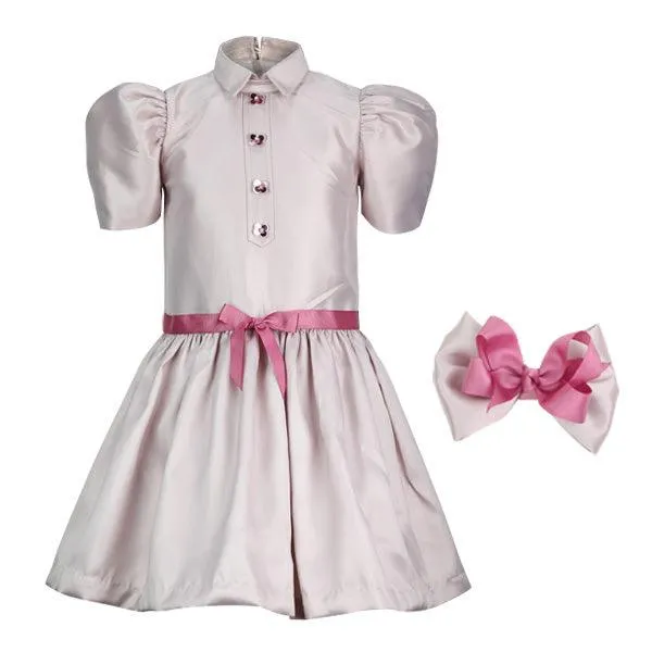 GIRLS DROP WAIST DRESS WITH HAIRBOW