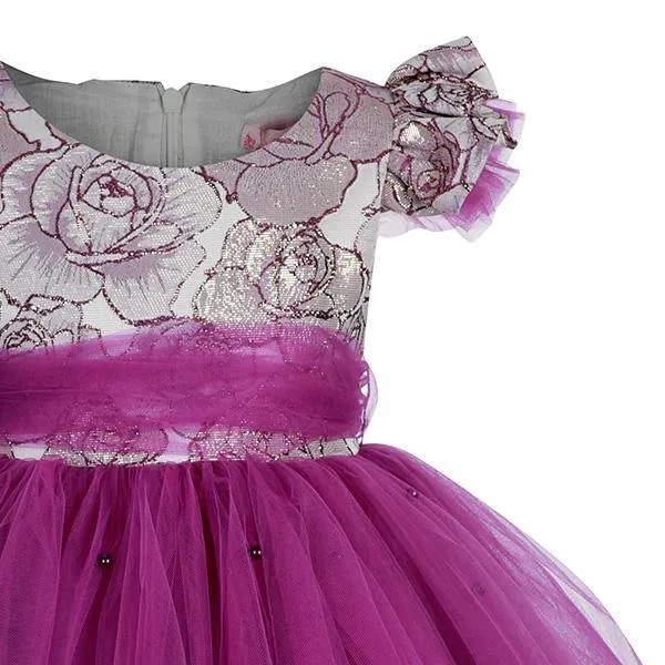 GIRLS FLORAL TULLE BALL DRESS - PURPLE