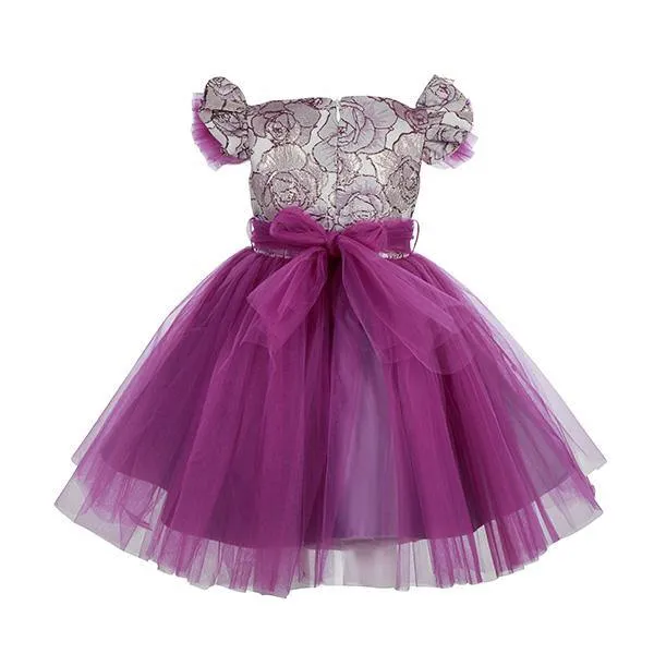 GIRLS FLORAL TULLE BALL DRESS - PURPLE