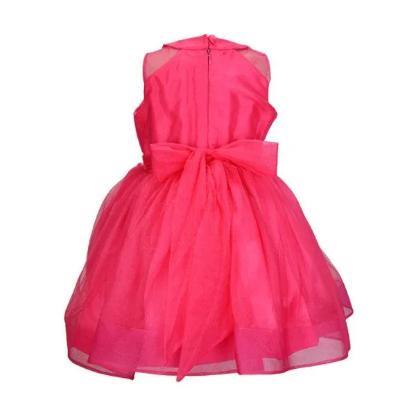 GIRLS PINK TULLE BALL SLEEVELESS DRESS WITH HAIRBOW