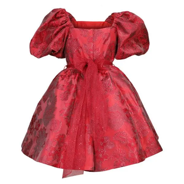 GIRLS RED DAMASK BALL DRESS