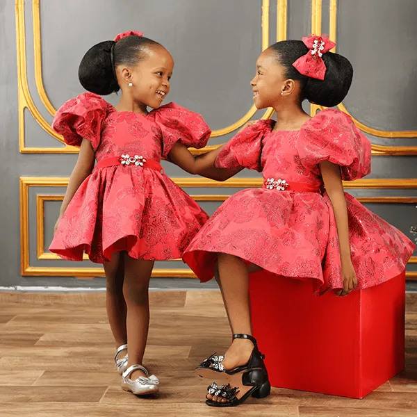 GIRLS RED DAMASK BALL DRESS