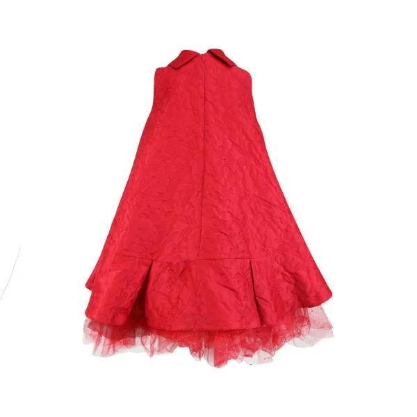 GIRLS SLEEVELESS A-LINE DAMASK DRESS - RED