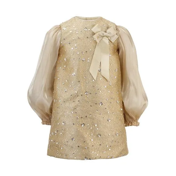 GOLD BEADED DRESS WITH HAIRBOW
