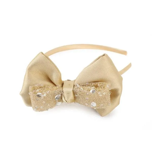 GOLD BEADED DRESS WITH HAIRBOW