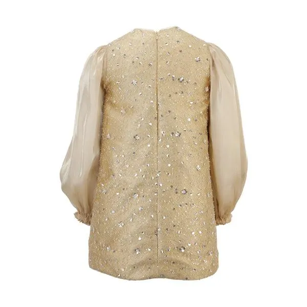 GOLD BEADED DRESS WITH HAIRBOW