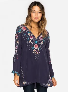 Johnny Was Butterfly Winter Blouse in Gravel Blue