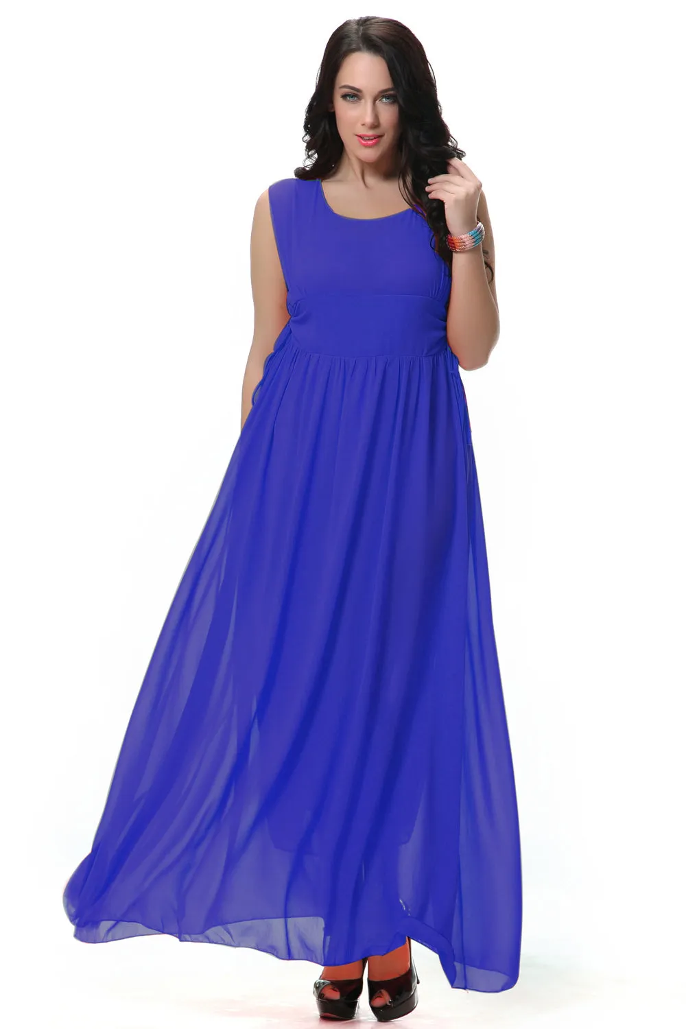 Ketty More Women's Round Neck Pleated Long Gown Prom Night Dress-KMWD380