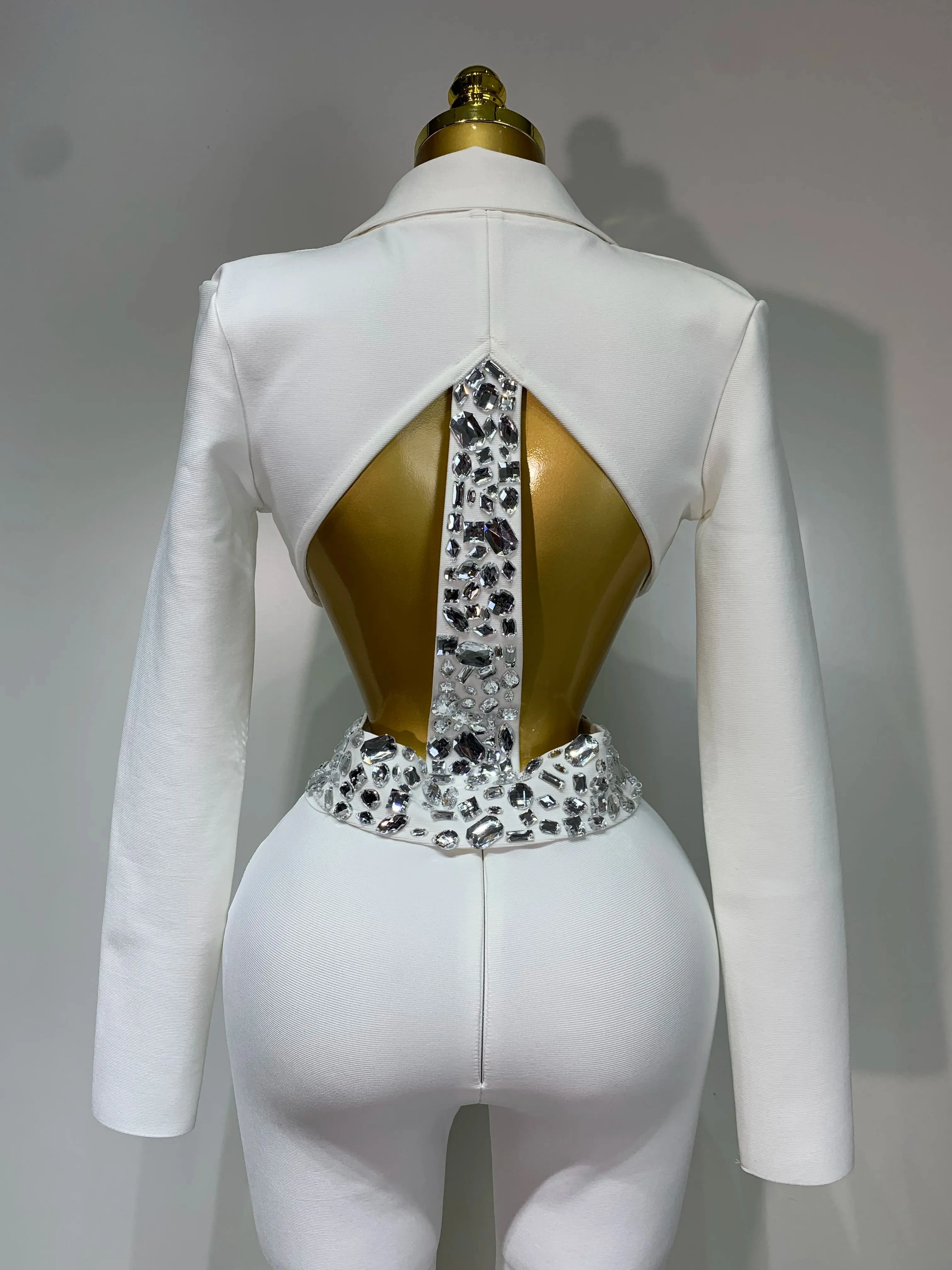 Long Sleeve Beading Bodycon Two Pieces Pants Bandage