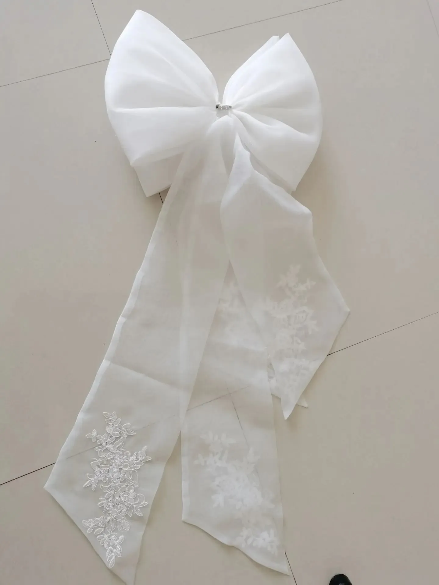 Organza Wedding Dress Removable Bridal Bow With Lace