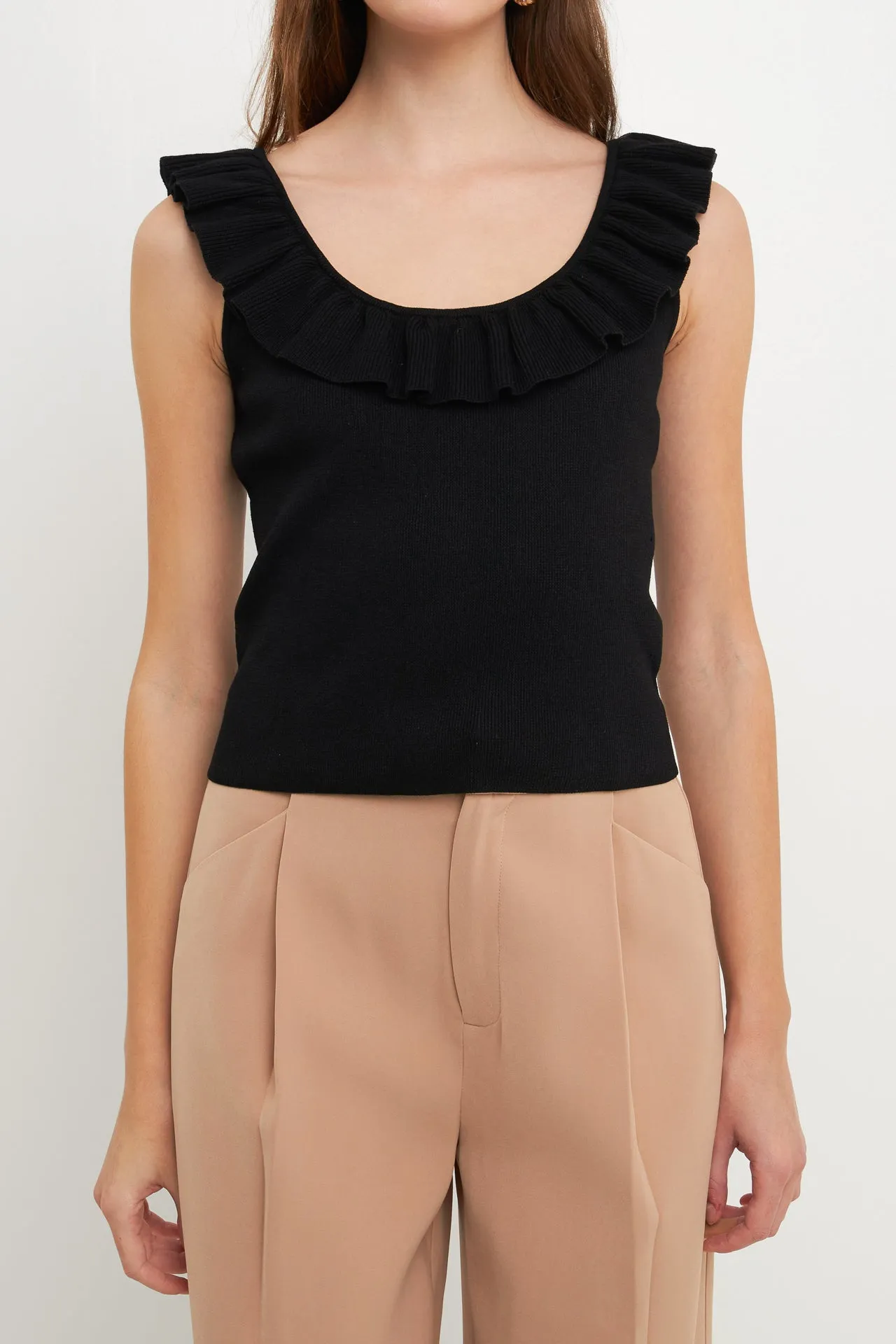 Ruffle Neck Knit Top