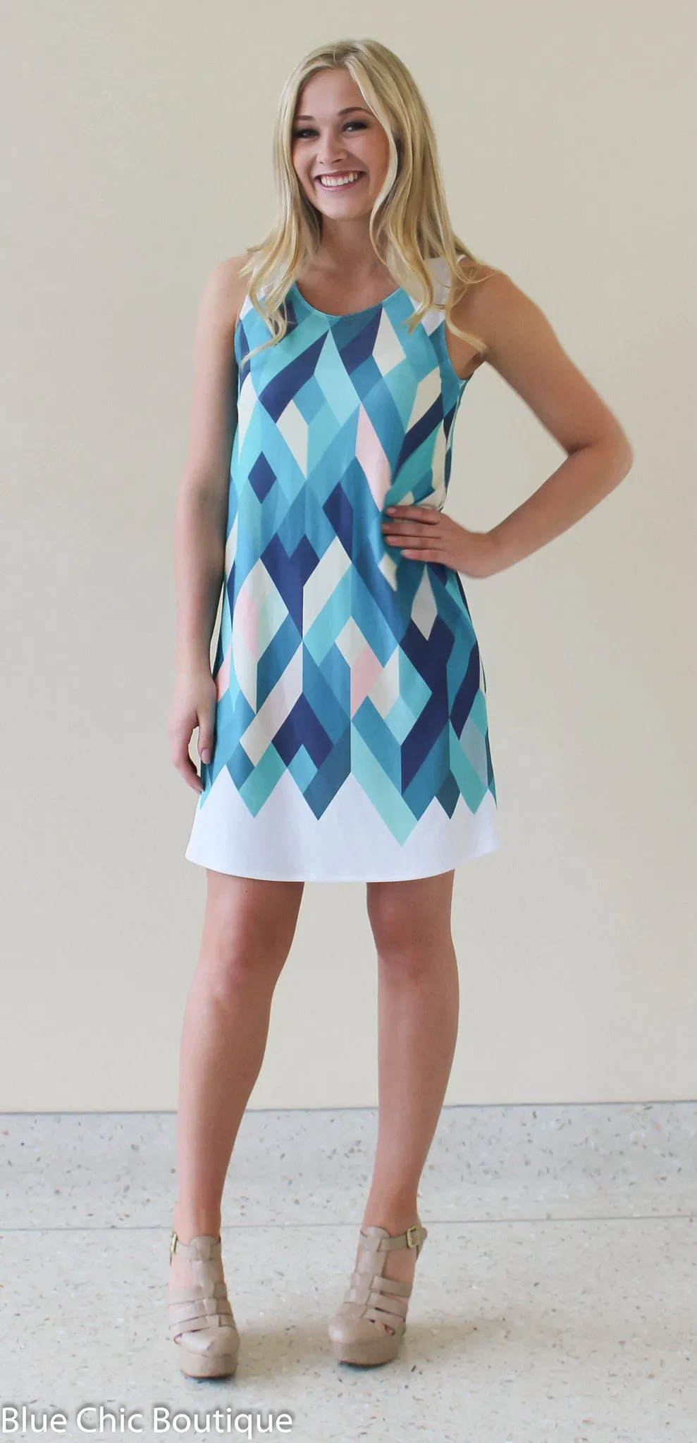 Sleeveless Geometric Dress  - Mint