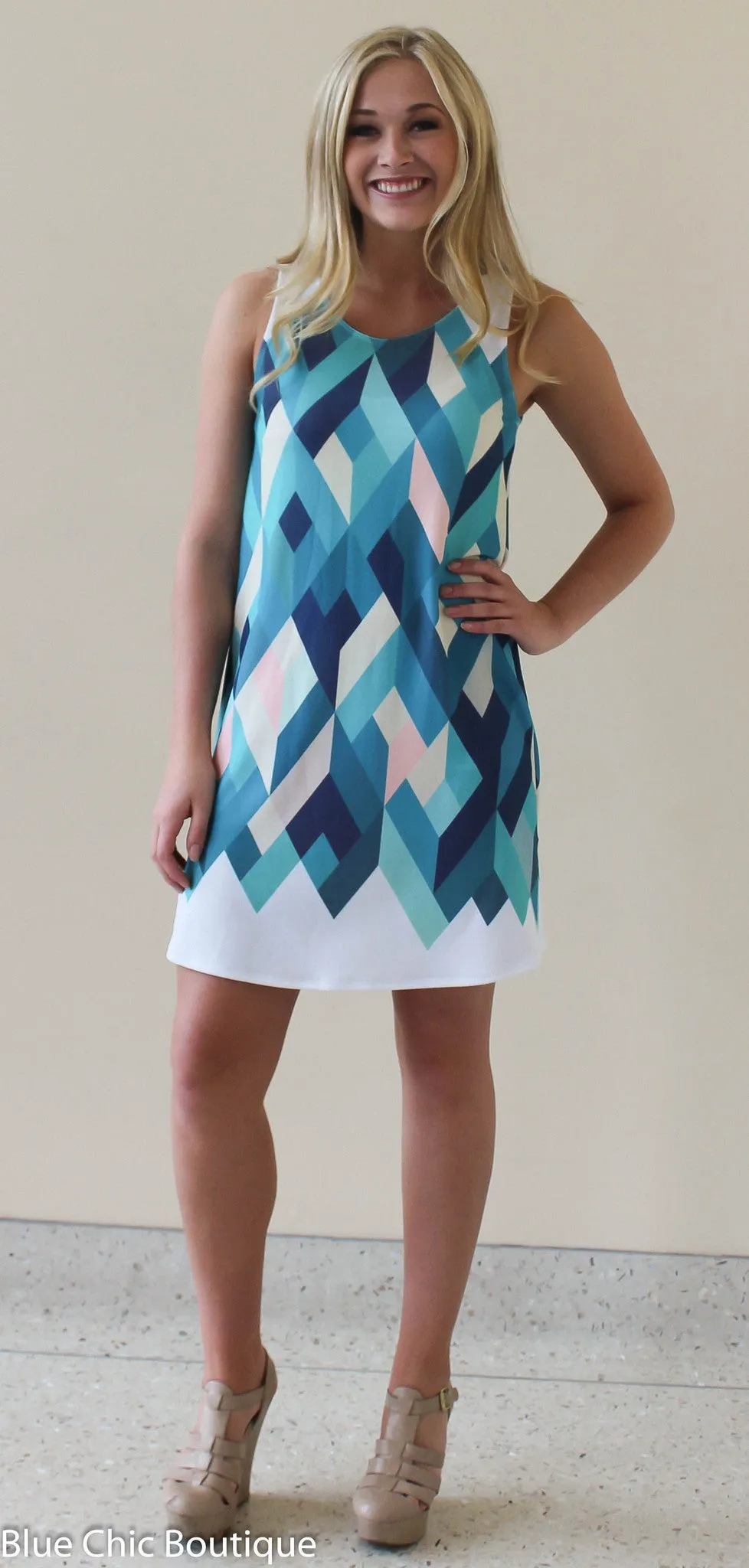 Sleeveless Geometric Dress  - Mint
