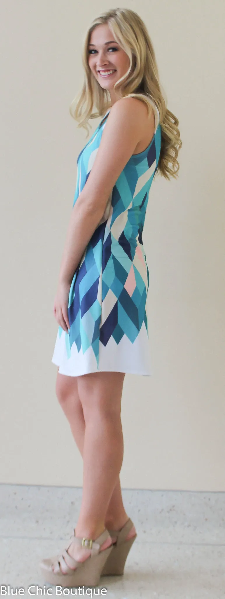 Sleeveless Geometric Dress  - Mint