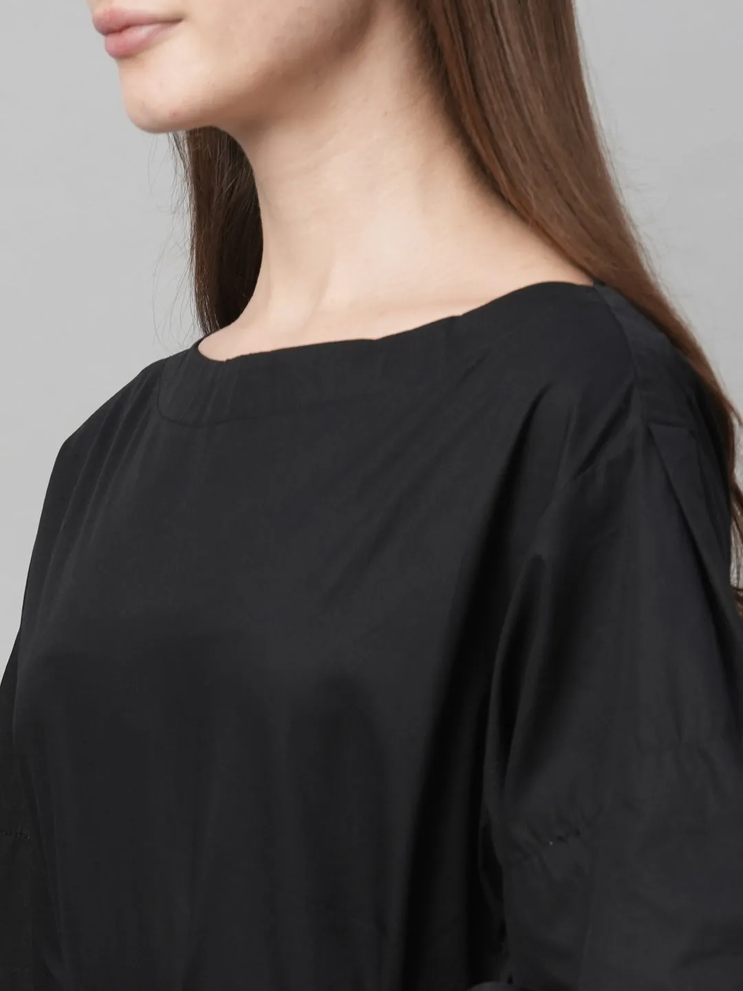 Women's Black Cotton Boxy Fit Jumpsuit