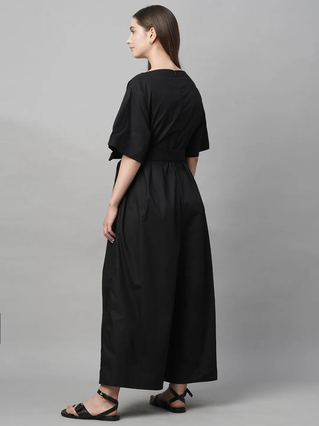 Women's Black Cotton Boxy Fit Jumpsuit