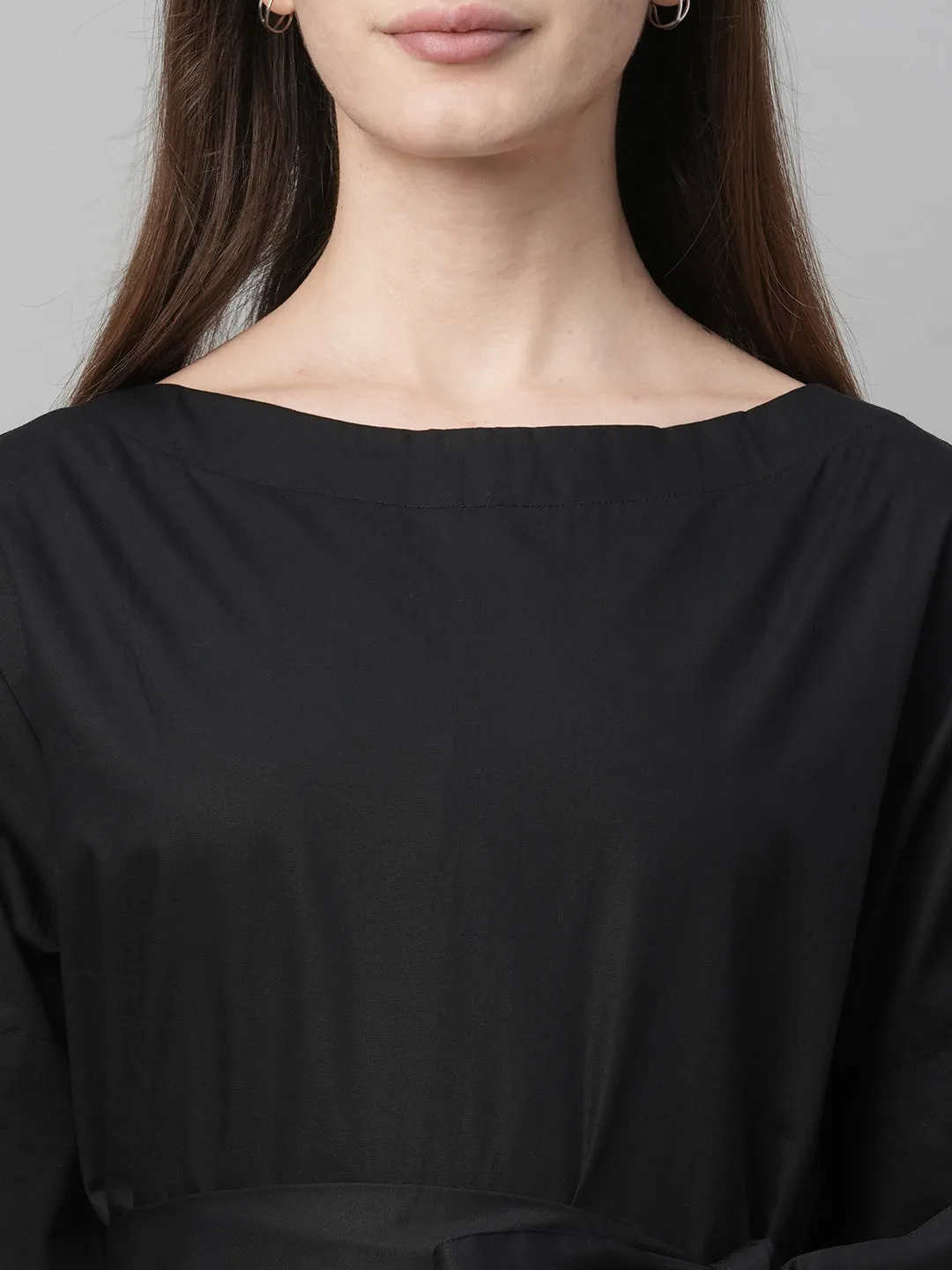Women's Black Cotton Boxy Fit Jumpsuit