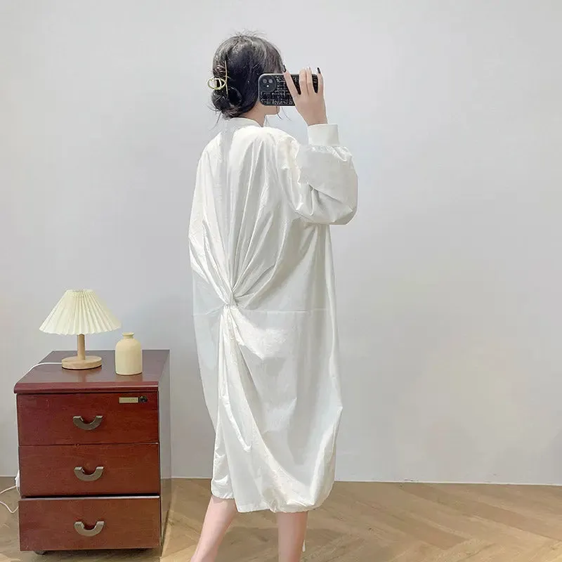 Women's white dress Long-Sleeved Shirt Dress for Women